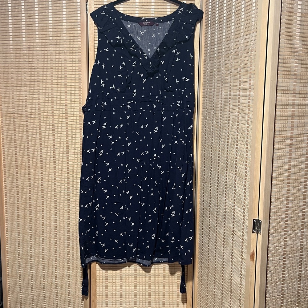 Navy Bird Dress | Ruffle Detail